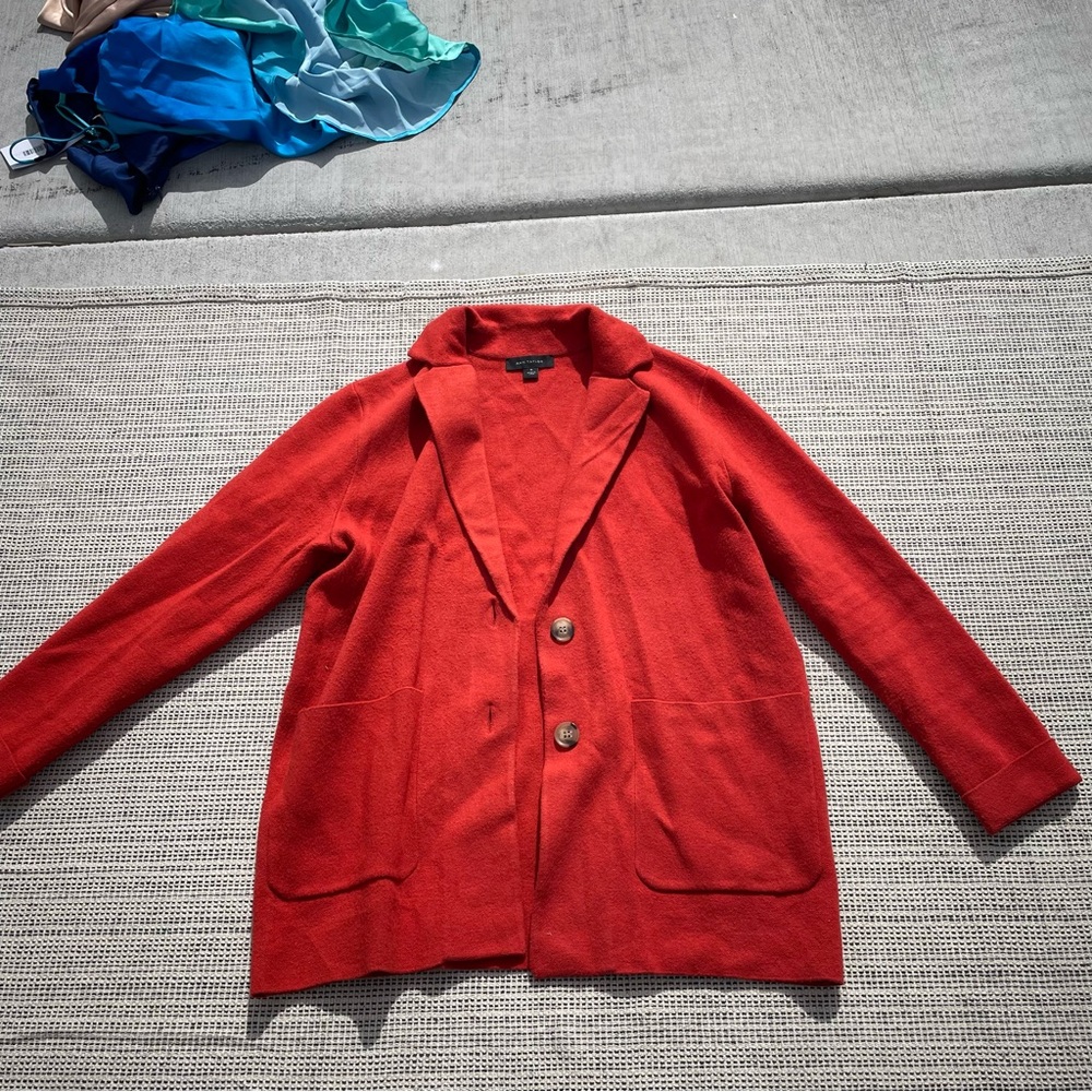 ANN TAYLOR Women's Patch Pockets Blazer Size M In Red